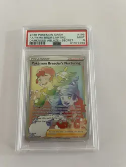 Pokemon Breeder’s Nurturing Secret Rare Holo 195/189 Darkness Ablaze PSA 9 - Image 1