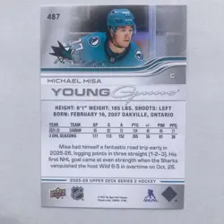 2025-26 Upper Deck Series 2 - Young Guns Michael Misa (RC) #487- Sharks - Image 2