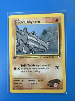Brock's Rhyhorn 70/132 Pokemon TCG 1st Edition Gym Heroes NM Vintage 2000 Card - Image 1