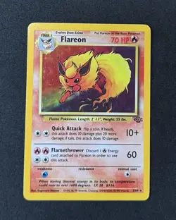 Pokemon Cards: Jungle 1st Edition Rare Holo: Flareon 3/64 - Image 1