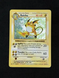 1999 Shadowless Base Set Raichu HOLO Pokemon Card #14/102 LP - Image 3