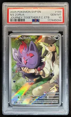 2023-25 Pokemon SV Black Star Promos N's Zorua Center VAR #189b PSA 10 GEM MINT - Image 1