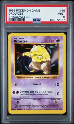 1999 POKEMON BASE SET SHADOWLESS #49 DROWZEE PSA 9 - Image 1