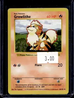 1999 Pokemon Shadowless Growlithe #28/102 - Image 1