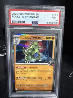 2025 Pokemon DRI EN #096 Rocket's Tyranitar PSA 9 - Image 1