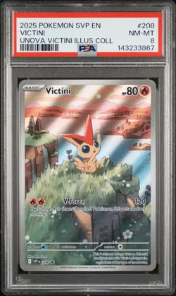 2025 POKEMON SVP ROMO UNOVA VICTINI ILLUSTRATION COLLECTION #208 VICTINI PSA 8 - Image 1