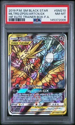 2019 POKEMON SM BLACK STAR PROMO FULL ART/MOLTRES & ZAPDOS & ARTICUNO GX PSA 8 - Image 1