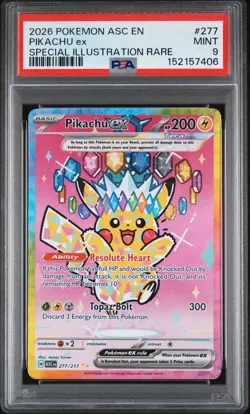 2026 POKEMON ASCENDED HEROES SPECIAL ILLUSTRATION RARE #277 PIKACHU EX PSA 9 - Image 1