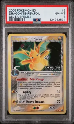 2005 POKEMON EX DELTA SPECIES #3 DRAGONITE-REVERSE FOIL PSA 8 - Image 1