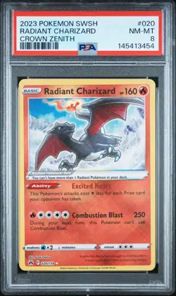 2023 POKEMON SWORD & SHIELD CROWN ZENITH #020 RADIANT CHARIZARD PSA 8 - Image 1