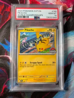 Pikachu SVP 190 World Championships promo Cards Regular PSA10 - Image 1