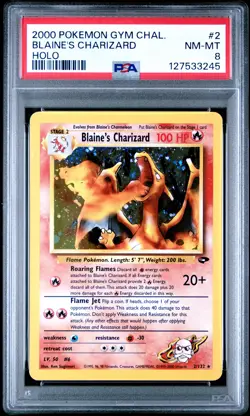 2000 POKEMON GYM CHALLENGE HOLO #2 BLAINE'S CHARIZARD PSA 8 - Image 1