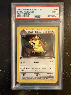 2000 POKEMON ROCKET 1ST EDITION #51 DARK RATICATE PSA 9 - Image 1