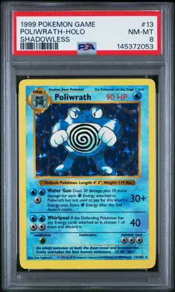 1999 POKEMON BASE SET SHADOWLESS #13 POLIWRATH-HOLO PSA 8 - Image 1
