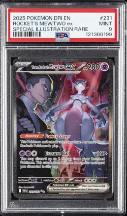 2025 POKEMON DRI SPECIAL ILLUSTRATION RARE #231 TEAM ROCKET'S MEWTWO EX PSA 9 - Image 1