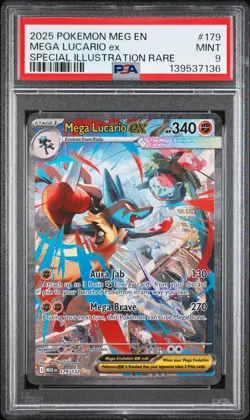 2025 POKEMON MEGA EVOLUTION SPECIAL ILLUSTRATION RARE #179 MEGA LUCARIO EX PSA 9 - Image 1