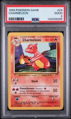 1999 POKEMON BASE SET UNLIMITED #24 CHARMELEON PSA 2 - Image 1