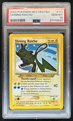 2002 Pokemon Neo Destiny Shining Raichu Holo #111/105 PSA 10 GEM MINT - Image 1