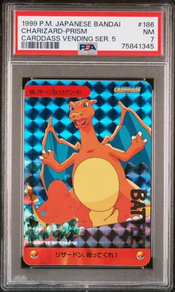Pokemon 1999 Charizard Prism Holo Bandai Carddass Vending PSA 7 Near Nint - Image 1