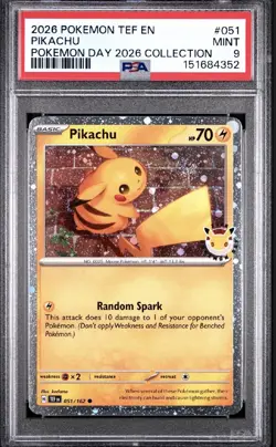 2026 POKEMON TEMPORAL FORCES POKEMON DAY 2026 COLLECTION #051 PIKACHU PSA 9 - Image 1