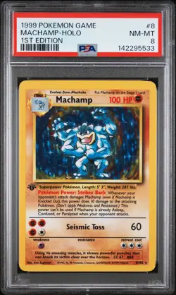 1999 POKEMON BASE SET 1ST EDITION #8 MACHAMP-HOLO PSA 8 - Image 1