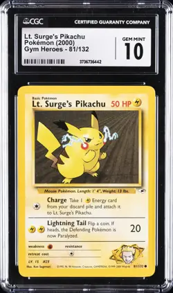 2000 POKEMON GYM HEROES #81 LT. SURGE'S PIKACHU CGC 10 GEM MINT - Image 1