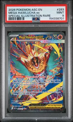 2026 POKEMON ASCENDED HEROES SPECIAL ILLUSTRATION RARE MEGA HAWLUCHA EX PSA 9 - Image 1