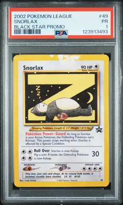 2002 POKEMON LEAGUE PROMO BLACK STAR #49 SNORLAX PSA 1 - Image 1
