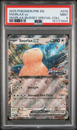 2025 POKEMON PRE EN-PRISMATIC EVOLUTIONS #076 SNORLAX EX PSA 9 - Image 1