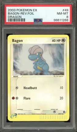 Pokemon Bagon EX Dragon Reverse Holo #49 PSA 8 - Image 1