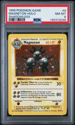 1999 POKEMON BASE SET SHADOWLESS #9 MAGNETON-HOLO PSA 8 - Image 1