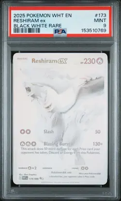2025 POKEMON WHT EN-WHITE FLARE BLACK WHITE RARE #173 RESHIRAM EX PSA 9 - Image 1