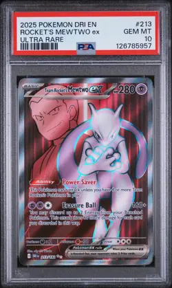 2025 POKEMON DRI EN-DESTINED RIVALS ULTRA RARE TEAM ROCKET'S MEWTWO EX PSA 10 - Image 1