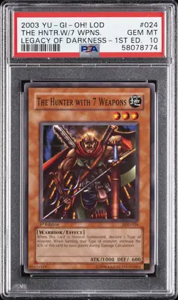 2003 YU-GI-OH! LEGACY OF DARKNESS 1ST EDITION THE HUNTER WITH 7 WEAPONS PSA 10 - Image 1