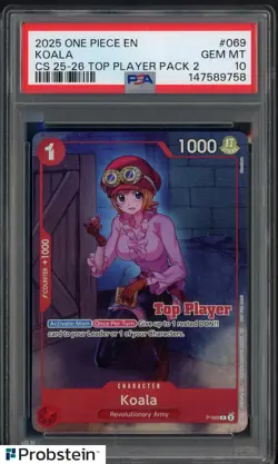 2025 One Piece En Championship 25-26 Event Pack Finalist #069 Koala PSA 10 - Image 1