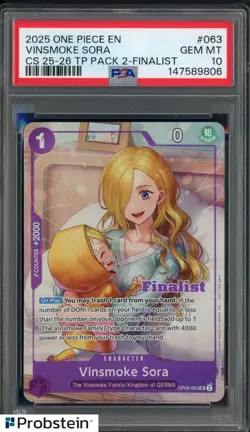 2025 One Piece En Championship 25-26 TP 2 Finalist #063 Vinsmoke Sora PSA 10 - Image 1