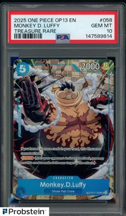 2025 One Piece OP13 En #058 Monkey D. Luffy Treasure Rare PSA 10 GEM MINT - Image 1