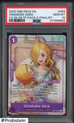 2025 One Piece En Championship 25-26 TP 2 Finalist #063 Vinsmoke Sora PSA 10 - Image 1
