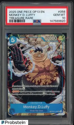 2025 One Piece OP13 En #058 Monkey D. Luffy Treasure Rare PSA 10 GEM MINT - Image 1
