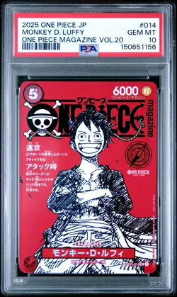 2025 ONE PIECE JPN PROMOS ONE PIECE MAGAZINE VOL.20 #014 MONKEY D. LUFFY PSA 10 - Image 1