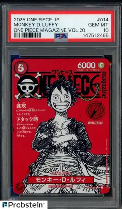 2025 ONE PIECE JPN PROMOS ONE PIECE MAGAZINE VOL.20 #014 MONKEY D. LUFFY PSA 10 - Image 1