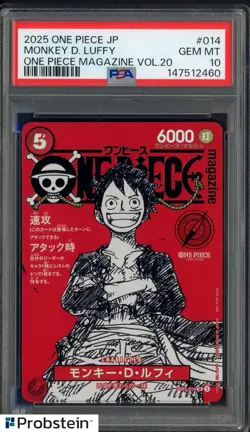 2025 ONE PIECE JPN PROMOS ONE PIECE MAGAZINE VOL.20 #014 MONKEY D. LUFFY PSA 10 - Image 1