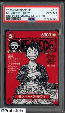 2025 ONE PIECE JPN PROMOS ONE PIECE MAGAZINE VOL.20 #014 MONKEY D. LUFFY PSA 10 - Image 1