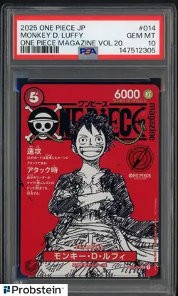 2025 ONE PIECE JPN PROMOS ONE PIECE MAGAZINE VOL.20 #014 MONKEY D. LUFFY PSA 10 - Image 1