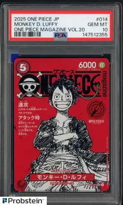 2025 ONE PIECE JPN PROMOS ONE PIECE MAGAZINE VOL.20 #014 MONKEY D. LUFFY PSA 10 - Image 1