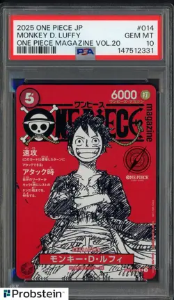 2025 ONE PIECE JPN PROMOS ONE PIECE MAGAZINE VOL.20 #014 MONKEY D. LUFFY PSA 10 - Image 1