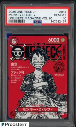 2025 ONE PIECE JPN PROMOS ONE PIECE MAGAZINE VOL.20 #014 MONKEY D. LUFFY PSA 10 - Image 1