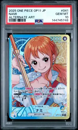 2025 ONE PIECE JAPANESE OP11-A FIST OF DIVINE SPEED ALTERNATE ART NAMI PSA 10 - Image 1