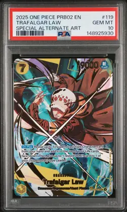 2025 ONE PIECE PRB02-SPECIAL ALTERNATE ART #119 TRAFALGAR LAW PSA 10 - Image 1