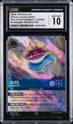 2023 DISNEY LORCANA RISE OF THE FLOODBORN ENCHANTED ALICE GROWING GIRL CGC 10 GM - Image 1